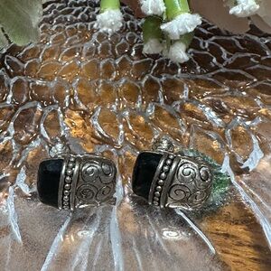Elegant Vintage Napier Silver and Black Earrings E16